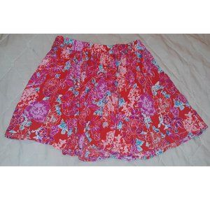 I Love H81 Red Floral Printed Pleated Circle Skirt